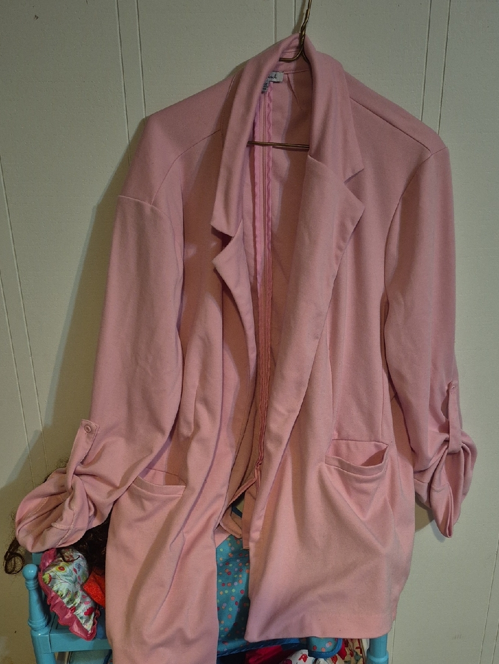 white birch Pink Draped Open-Front Blazer